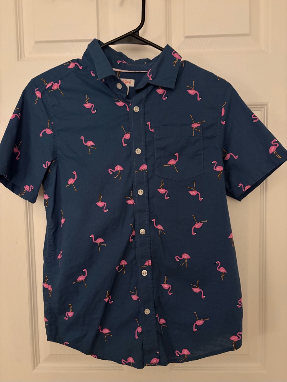 Cat & Jack Navy Short-Sleeve Button-Up with Pink Flamingo Print